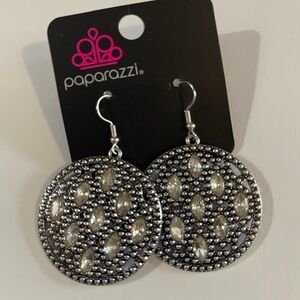 NWT Paparazzi Pewter Statement Earrings with Intricate Beaded Design